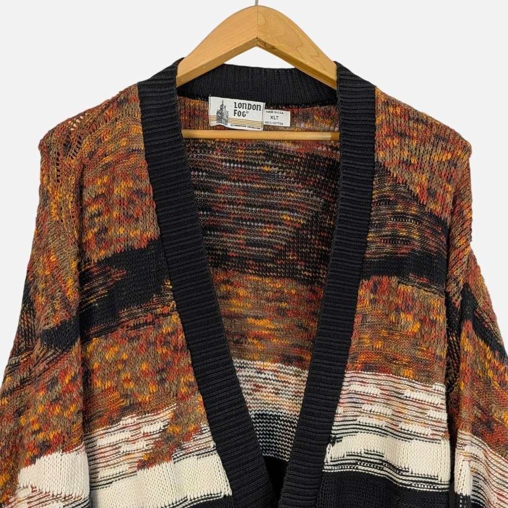London Fog Vintage Cotton Cardigan Multicolor USA XLT - Picture 2 of 7